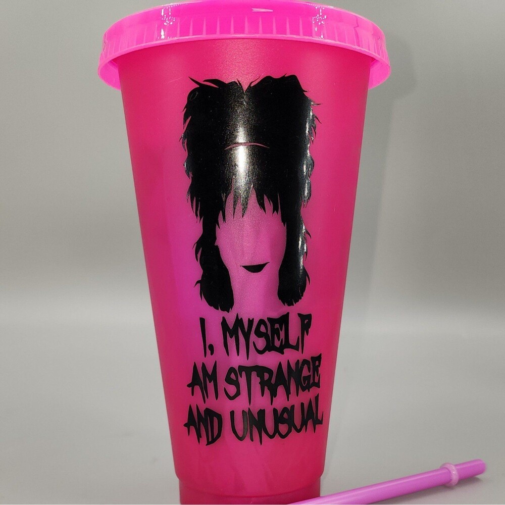 Hot pink lydia tumbler I myself am strange‎ and unusual Beetlejuice